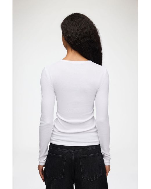 Ganni White Rib Long-Sleeve Top
