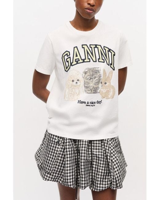 Ganni White Animal Print T-Shirt