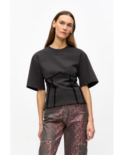 T-Shirt En Coton Noir Avec Lien Dans Le Dos En Mixed Taille Ganni en coloris Black