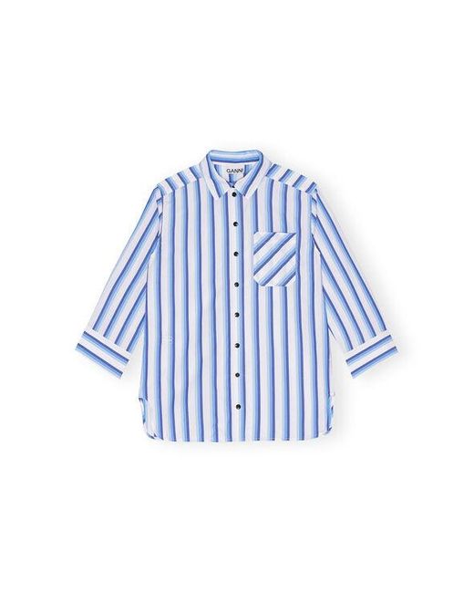 Ganni Blue Striped Cotton Oversized Shirt