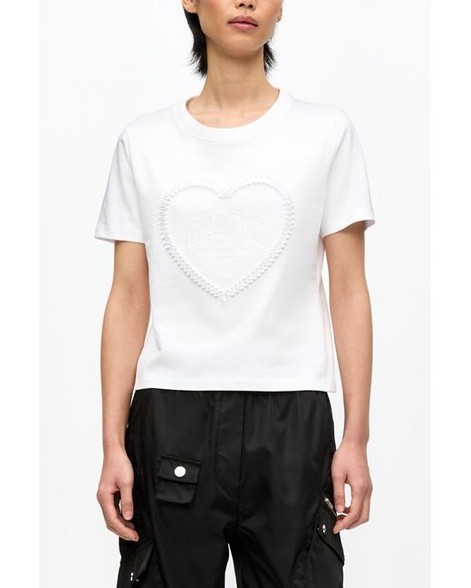 Ganni White Cropped Heart T-Shirt