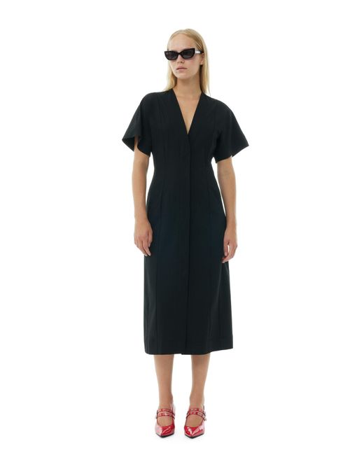 Ganni Black Drapey Melange Midi Dress Size 4 Elastane/lenzing Ecovero/polyester