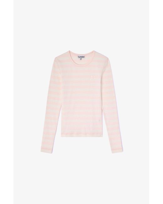 Ganni White Stripe Rib Long-Sleeve
