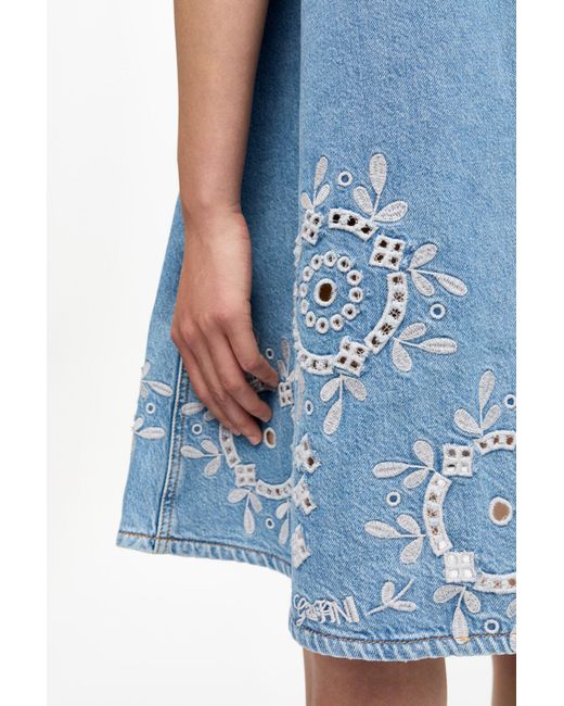 Ganni Blue Broderie Anglaise Mini Dress
