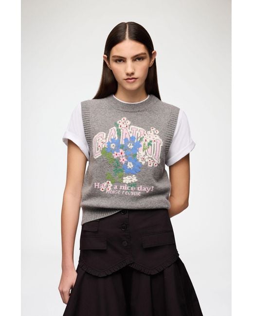 Ganni Gray Vest With Flowers