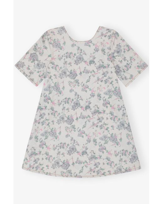 Ganni White Floral Printed Denim Open Back Minikleid