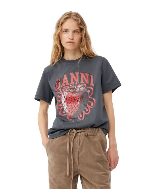 Ganni Multicolor Grey Relaxed Strawberry T-shirt