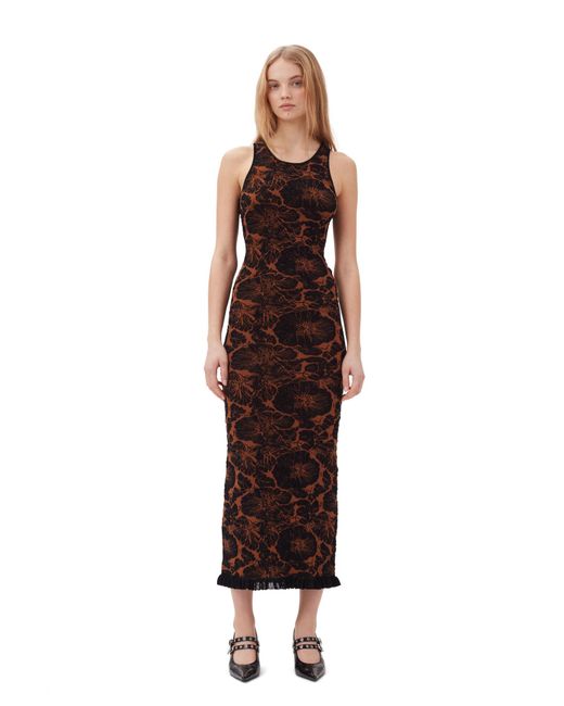 Ganni Brown 3d Jacquard Long Dress