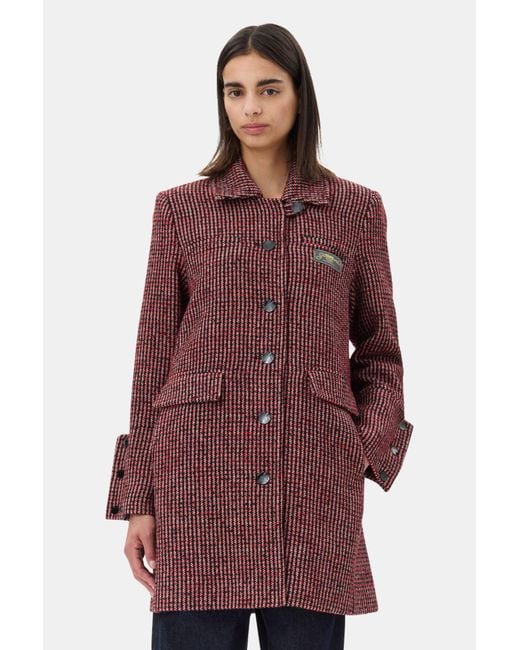 Ganni Red Check Midi Jacket