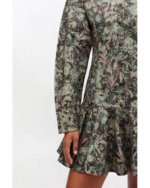 Ganni Green Tapestry Floral Shirt Dress
