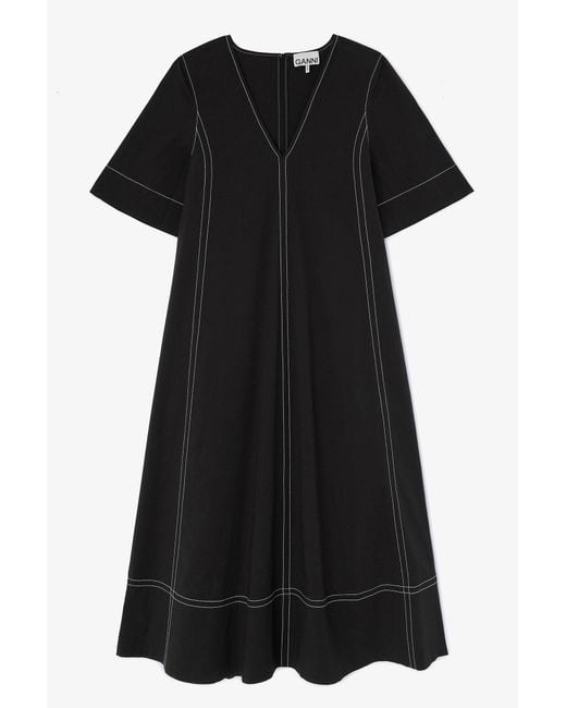 Ganni Black Cotton A-Line Dress
