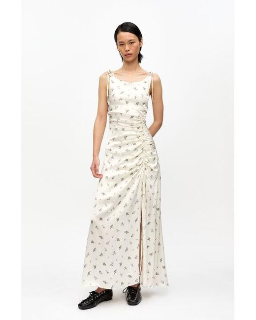 Robe Froncée En Satin À Imprimé En Taille Élasthanne/Viscose Ganni en coloris Natural