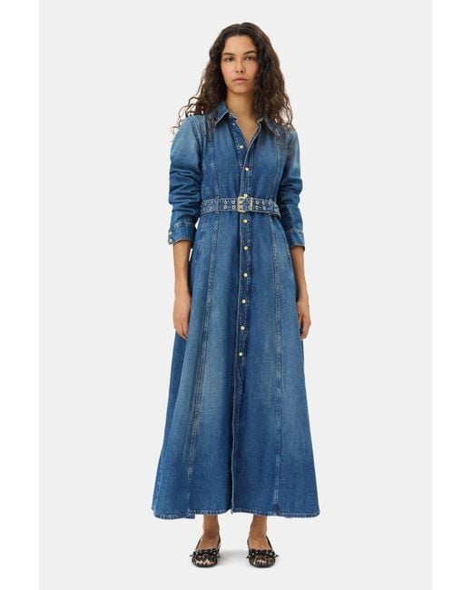 Ganni Blue Belted Maxi Dress