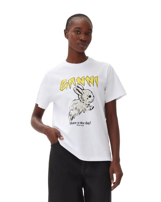 T-shirt Relaxed Bunny Ganni en coloris White