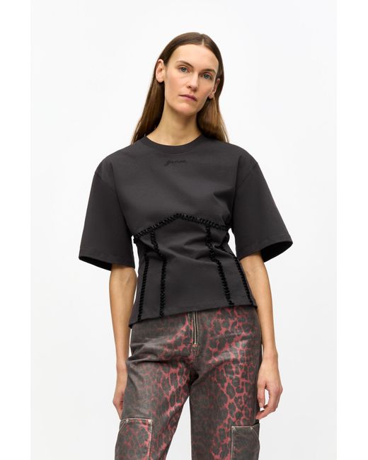 Ganni Black Cotton Tie Back T-Shirt