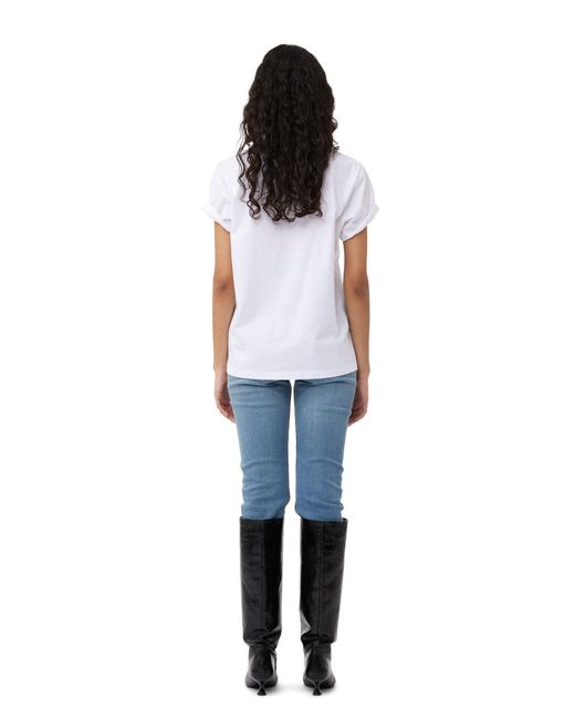 T-shirt White Relaxed Elements Taille M Coton/Coton Biologique Ganni en coloris Blue