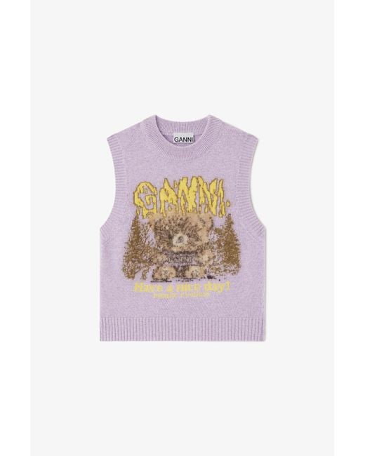 Ganni White Vest With Forest Teddy