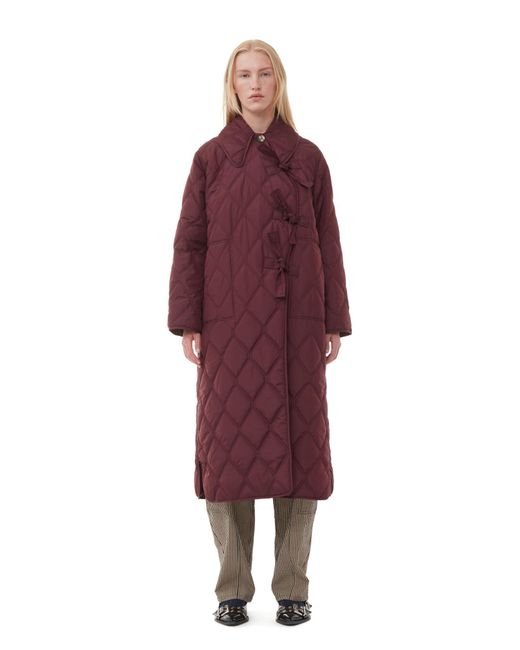 Ganni Red Ripstop Quilt Asymmetric Coat Jacket