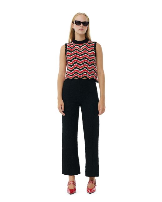 Ganni Blue Black Textured Suiting Cropped Pants