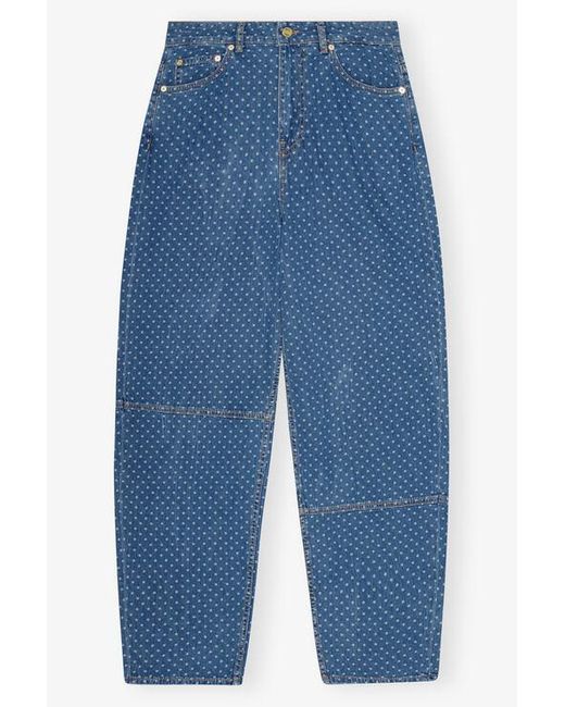 Ganni Blue Jacquard Denim Stary Jeans