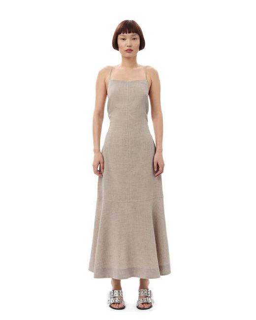 Ganni Natural Grey Light Melange Suiting Long Dress