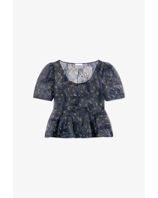 Ganni Blue Peplum Blouse