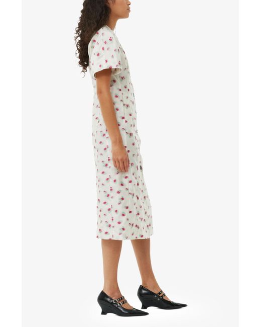 Ganni Natural Floral Organza Jacquard Midi Dress