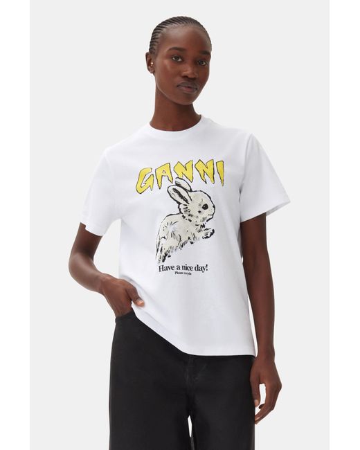 Ganni White Relaxed Bunny T-Shirt