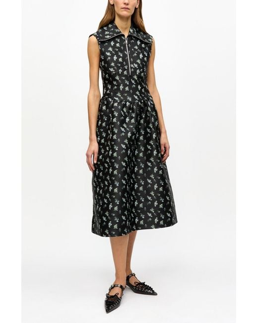 Ganni Blue Floral Jacquard Midi Dress
