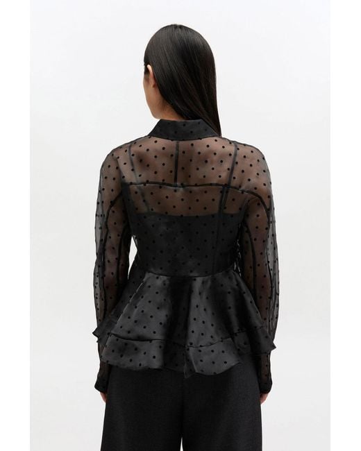 Ganni Black Organza Peplum Shirt