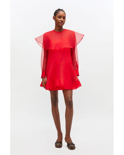 Ganni Red Organza Circle Collar Dress