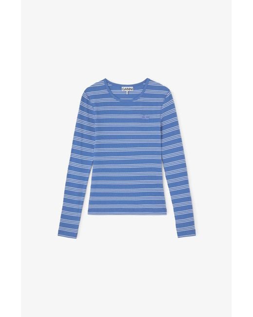 Ganni Blue Long-Sleeve Top With Stripes