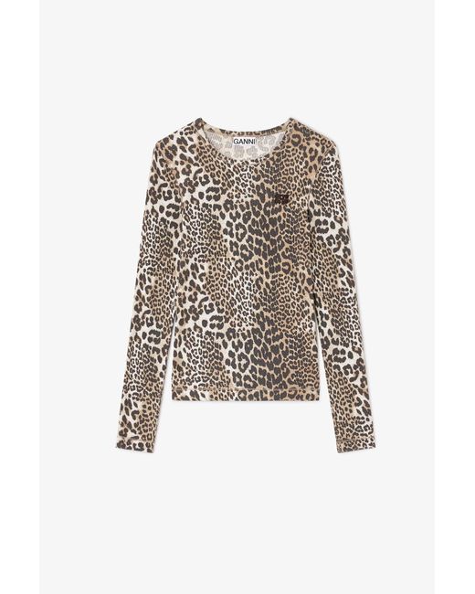 Ganni White Leopard Rib Long-Sleeve