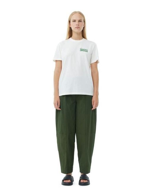 Ganni Green Cotton Crepe Elasticated Curve Pants