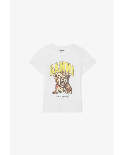 Ganni White Baby Fit T-Shirt With Tiger