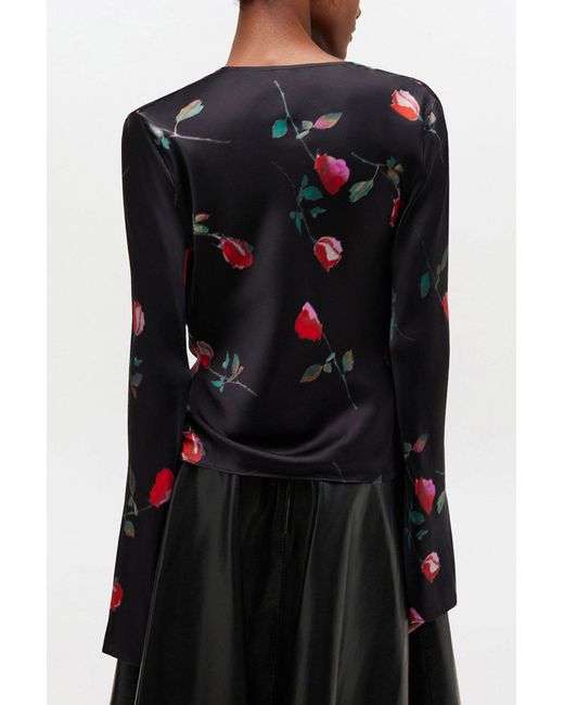 Ganni Black Printed Satin Blouse