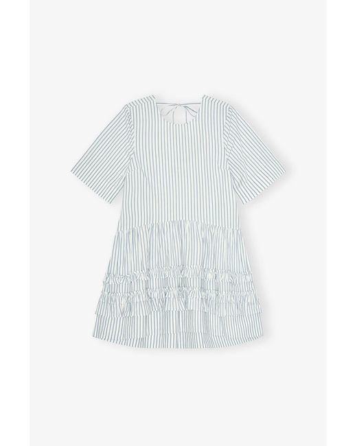 Ganni White Striped Organic Cotton Mini Dress