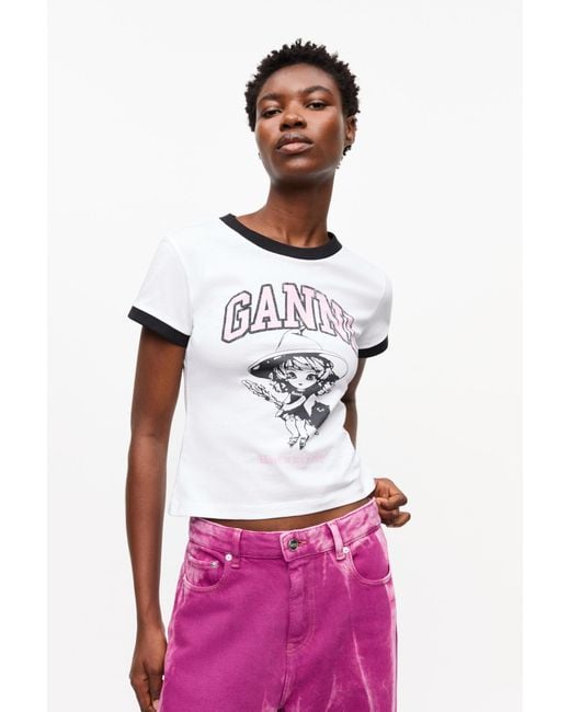 Ganni White Basic Jersey Witch Small T-Shirt