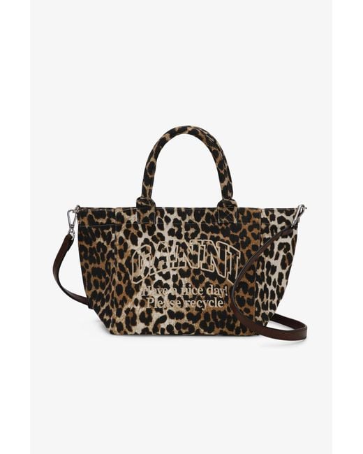 Ganni Black Leopard Small Tote Bag Cotton