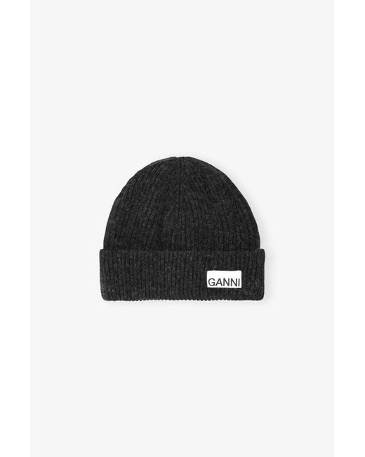 Ganni Black Light Structured Rib Knit Beanie Phantom