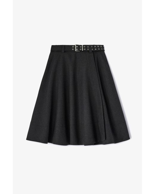 Ganni Black Wool Suiting Wrap Skirt