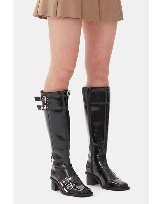 Ganni Black Feminine Buckle High Boots