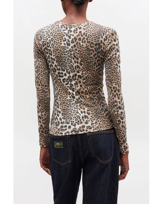 Ganni White Leopard Rib Long-Sleeve