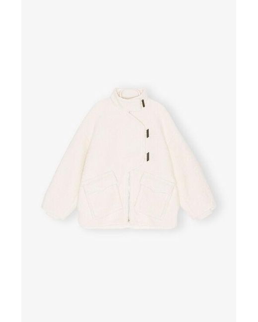 Ganni White Off- Boucle Jacket Polyester/Wool