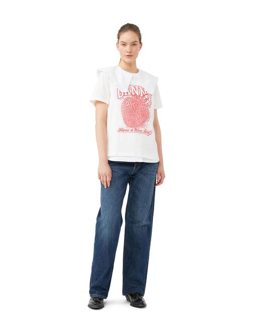 Ganni Blue Short Sleeve Strawberry Relaxed T-shirt