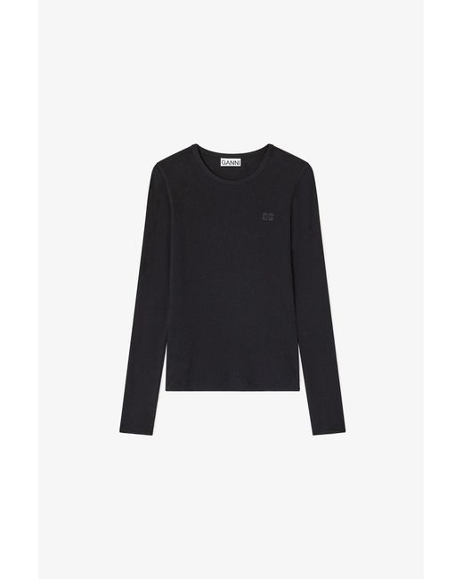Ganni Blue Rib Long-Sleeve