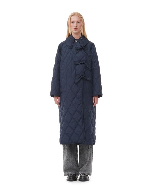 Ganni Blue Ripstop Quilt Asymmetric Coat
