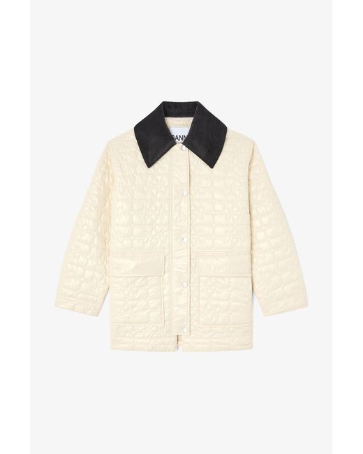 Ganni Natural Shiny Quilt Midi Jacket