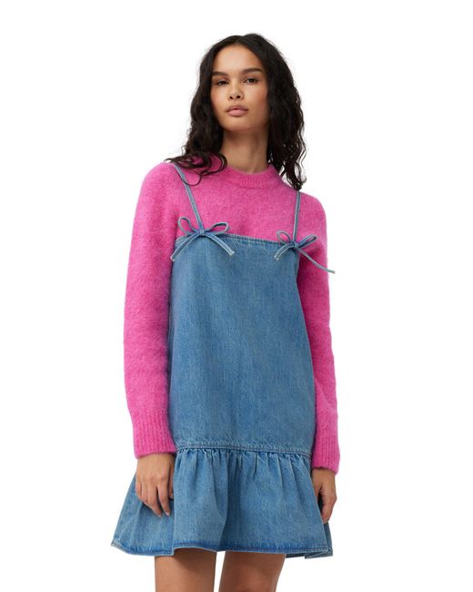 Ganni Blue Tint Denim Mini Kleid