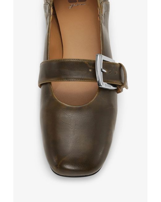 Ganni Green Dark Flats With Buckle Strap